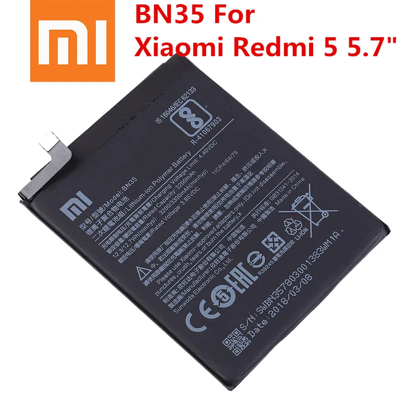 Аккумулятор BN35 для Xiaomi Redmi 5 3300 '' Оригинальная батарея 7 мАч сменная телефона |