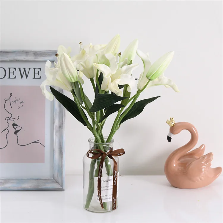 1Pcs 3 Colors PU Perfume Lily Artificial Flowers Fake Plants For Wedding Christmas Party Decoration JH125 (5)