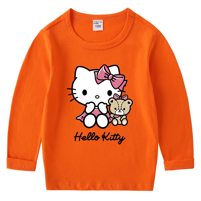 thumbnail image 1 of Hello Kitty camiseta de Color sólido para niños primavera otoño nueva camisa de cuello redondo para niños y niñas Camisa de manga larga de algodón para bebés, 1 of 4
