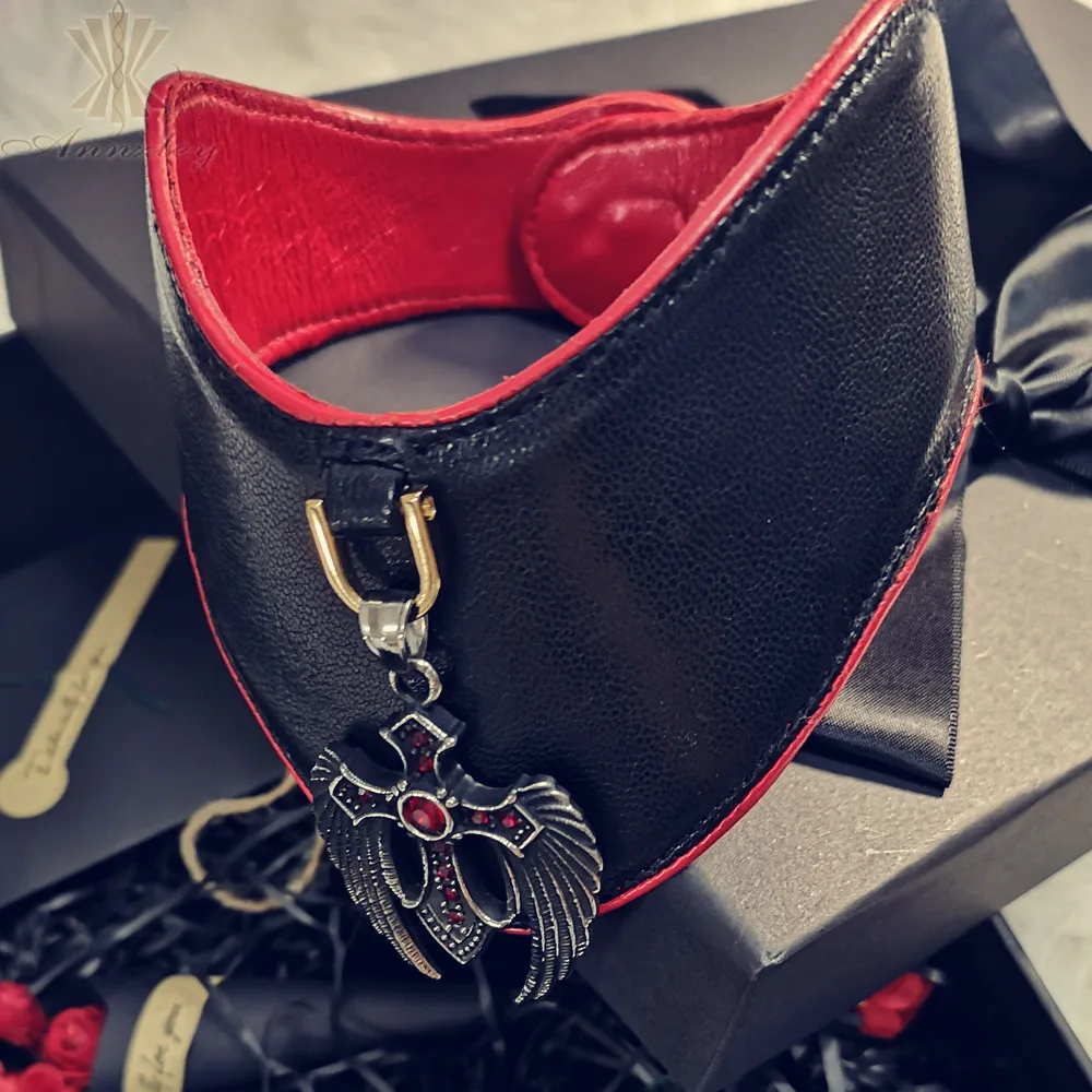 Black Gothic Halloween Costomes Punk Choker Collar Necklace Chain 2019 Genunie Leather Necklace  (1)
