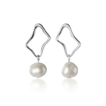 

MloveAcc 925 Sterling Silver Irregular Shape Earrings with Pearl for Women Nice Fine Silver Ear Jewelry
