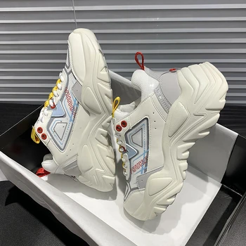 

2020 Women Chunky Sneakers Platform Fashion Vulcanized Shoes INS Designers Casual Shoes Mesh Sport Breathable Woman Trainers 5cm