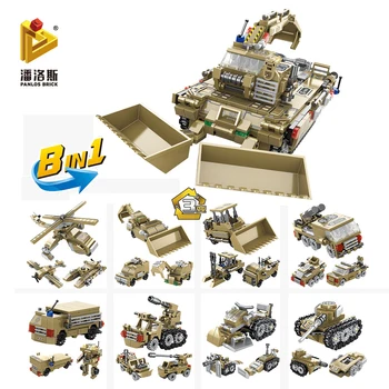 

Military Engineering Vehicle Building Blocks Army 3 Changes Truck Aircraft Tank Bricks Model Combination Toys Childrens Gifts