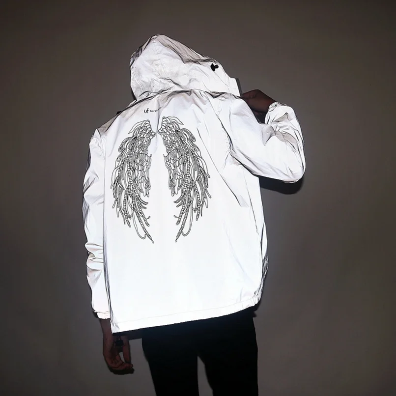 NEW MEN Spring/autumn Men windbreaker 3m reflective jacket casual hip hop Hooded coats streetwear night shiny harajuku jackets | Мужская