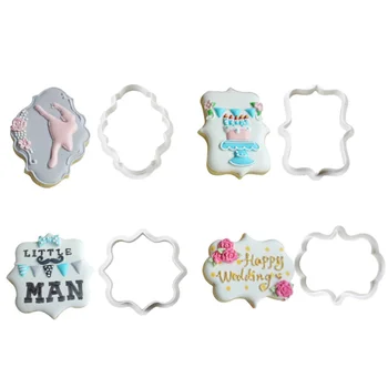 

8PCS Nameplate Cookie Cutters Set Plastic Plaque Frame Biscuit Molds DIY Baking Tools for Dough Fondant Pastry