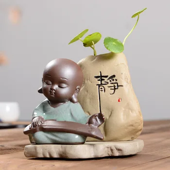 

Green Luo Water Culture Ceramic Vase Creative Ge Kiln Small Monk Flower Arrangement Stoneware Three-piece Vase Decoration