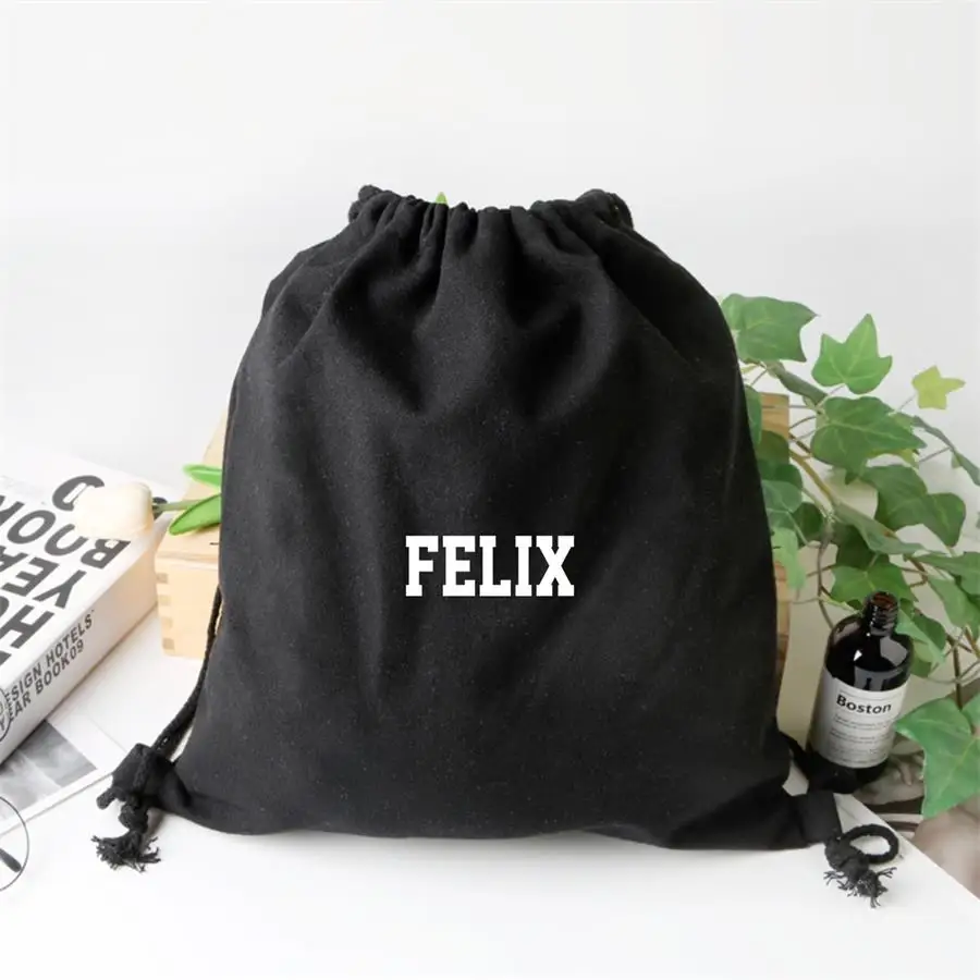 LEE FELIX Straykids прочный и экологически чистая веревка тянет рюкзак бродячий детский модный холщовый рюкзак Kpop унисекс сумка на шнурке - Цвет: LEE FELIX
