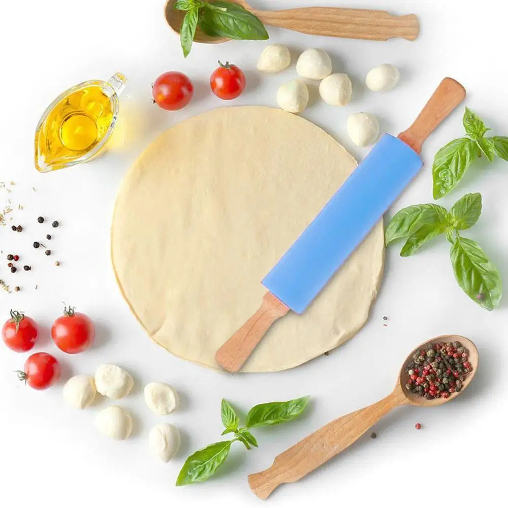 Антипригарная деревянная ручка Пищевая силиконовая скалка для теста, ролик для муки, кухонные инструменты для выпечки
