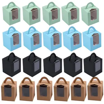 

10Pcs Clear Window Single Cupcake Boxes Muffins Pastries Containers with Handle Made of food-grade sturdy paper, which is safe a
