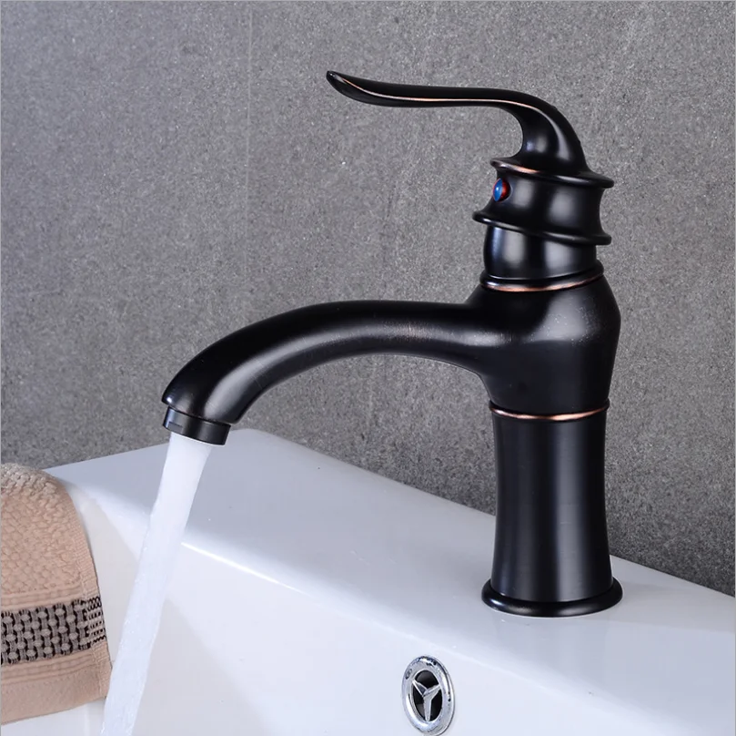 European Black Retro / Electroplating Hot And Cold Water Mixed Washbasin Faucet Home Bathroom Vanity Basin Counter Basin Tap