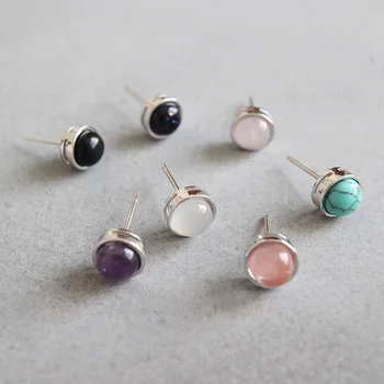 

Natural Gemstones Earrings For Women Multi Choices Solid 925 Silver Stud Earrings Minimalism Wholesale Lots Bulk Jewelry