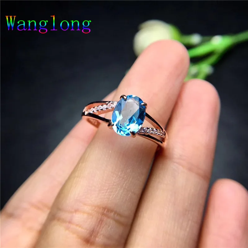 Wanglong кольцо из стерлингового серебра с натуральным топазом 6*8 мм для женщин Цвет ювелирные изделия