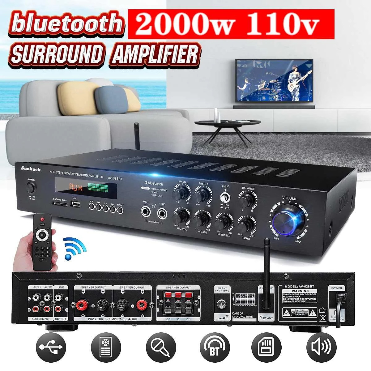 summing amplifier 220V 2000W HIFI AV Power Amplifier Audio Subwoofers HiFi Stereo Bluetooth Surround Sound Digital Powerful Home Karaoke Cinema pre amp