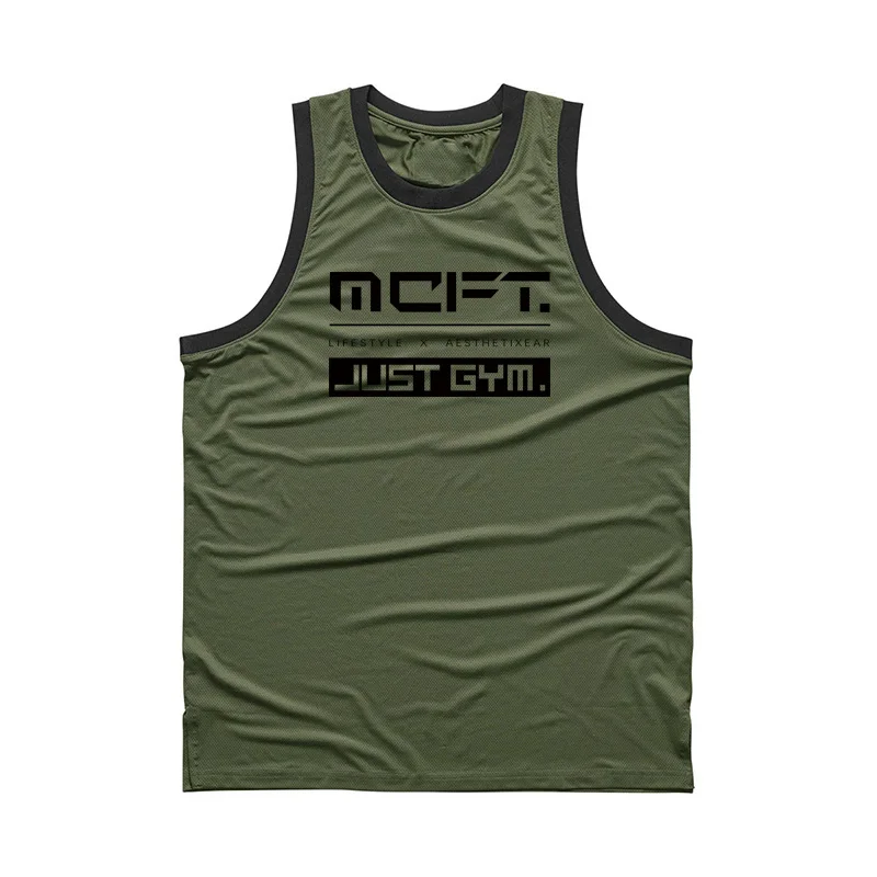 Одежда для тренировок, бодибилдинга, фитнеса, майки, мужские сетчатые дышащие быстросохнущие Стрейчевые безрукавки, спортивная одежда, жилет - Цвет: Армейский зеленый