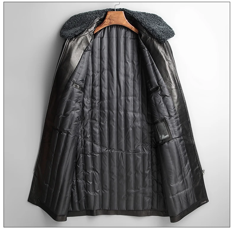 

Men's Leather Jacket Autumn Winter Jacket Men Lamb Fur Collar Down Jackets Genuine Sheepskin Coat 18JHL2032 MY1398