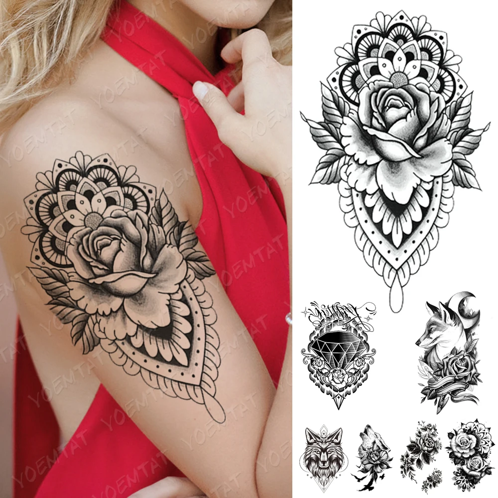 Waterproof Temporary Tattoo Sticker Fox Rose Diamond Wolf Flash Tattoos  Moon Bird Body Art Arm Fake Tatoo Women Men|Temporary Tattoos| - AliExpress