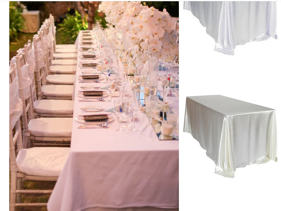 145x320cm White/Black Tablecloths Table Cover Rectangular Satin Tablecloth for Wedding Birthday Party Hotel Banquet Decoration