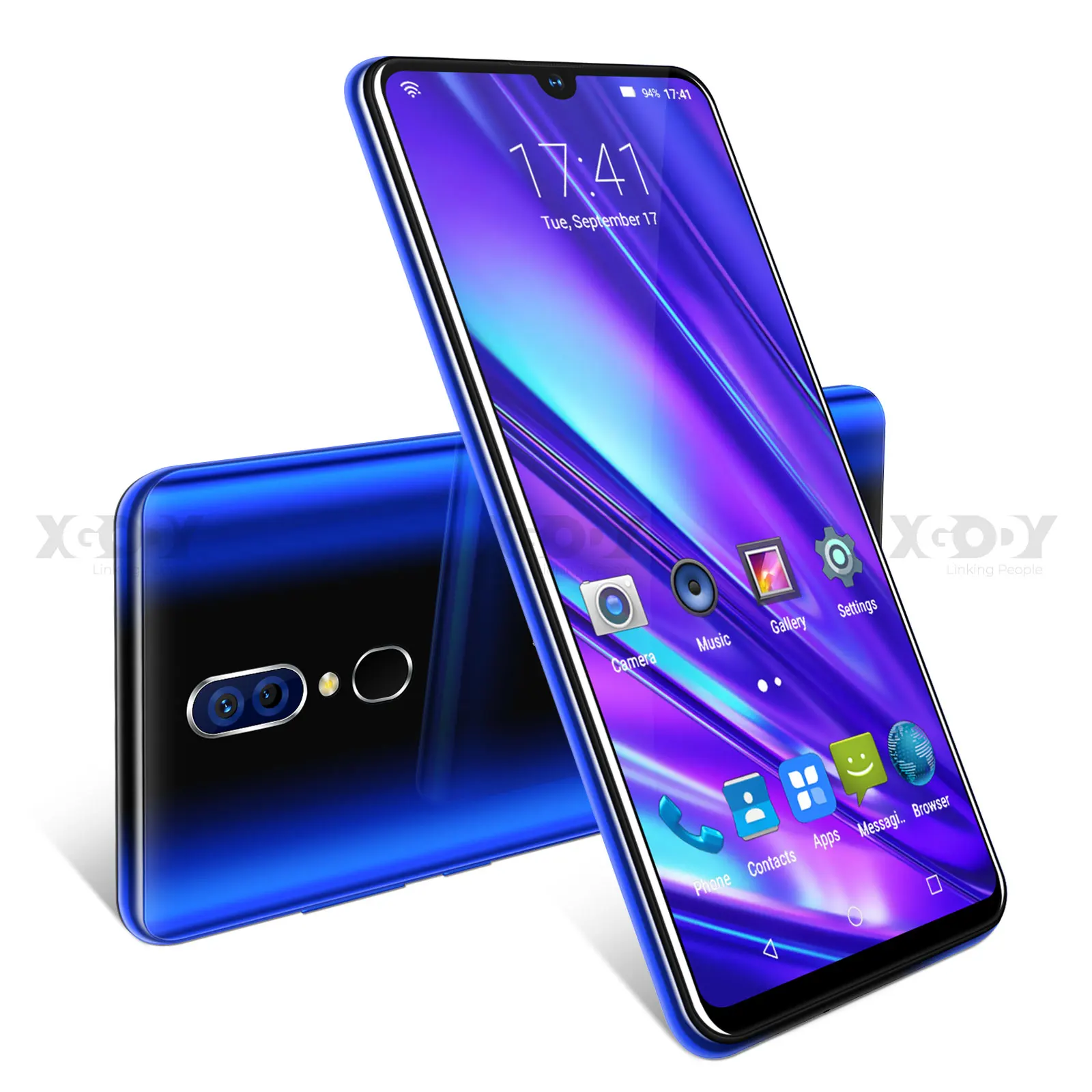 XGODY 9T Pro 3G Smartphone 6.26" 18:9 Android 9.0 2GB RAM 16GB ROM MTK6580 Quad Core Dual Sim 5MP Camera GPS WiFi Mobile Phone - Color: Gradient Blue