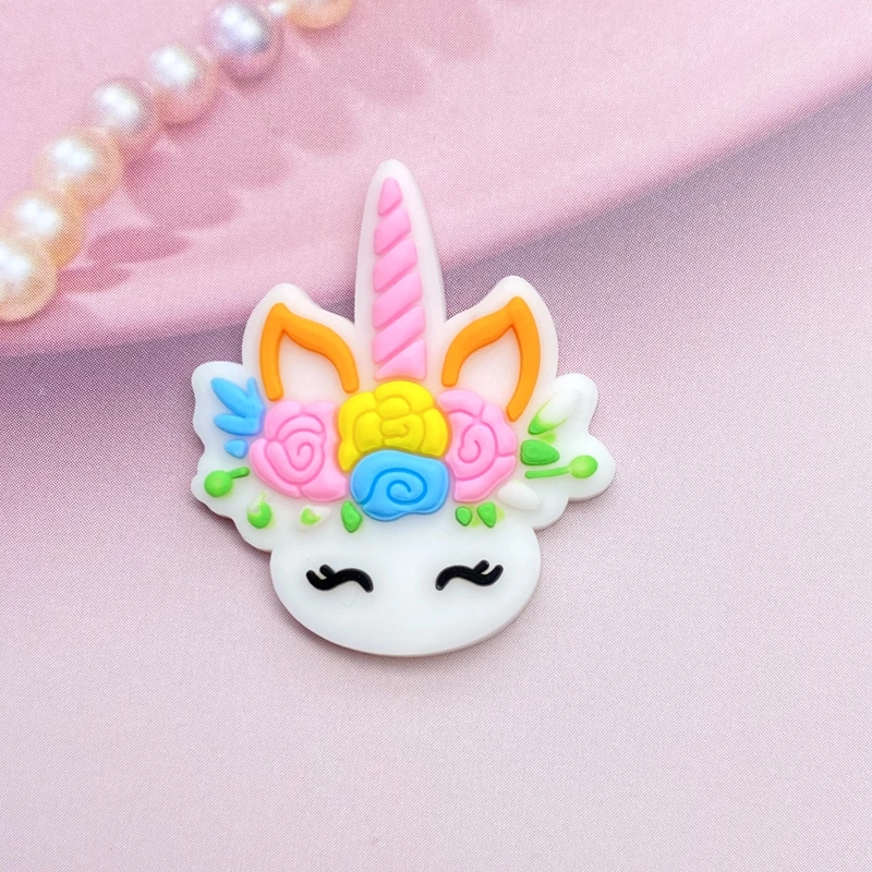 Ornament Crafts Miniature Figurines Miniature Ornament 12pcs Cute Mini Unicorn head PVC flexible glue Flat back DIY Scrapbook Embellishment Phone Craft Decoration E98