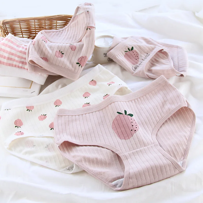 Женское хлопковое Сексуальное Милое японское нижнее белье Kawaii с клубничкой