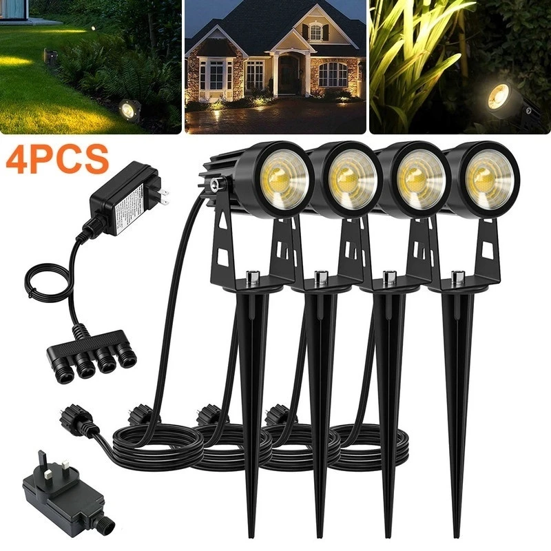 4Pcs LED Spike Garden Spotlights 12V 4*3W COB Landscape Lamp Pathway Lights