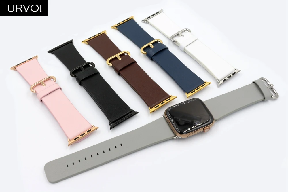 URVOI кожаный ремешок для apple watch 4 5 3 2 1 ремешок для iwatch 40 мм 44 мм Свифт кожа классическая Пряжка современный дизайн