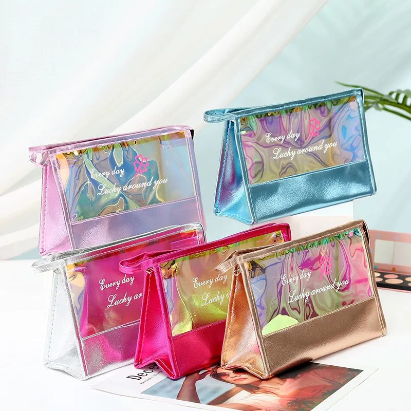 

Fashion Waterproof Hologram Laser Cosmetic Bags Women Neceser Make Up Bag TPU Pouch Wash Toiletry Bag Travel Organizer Case