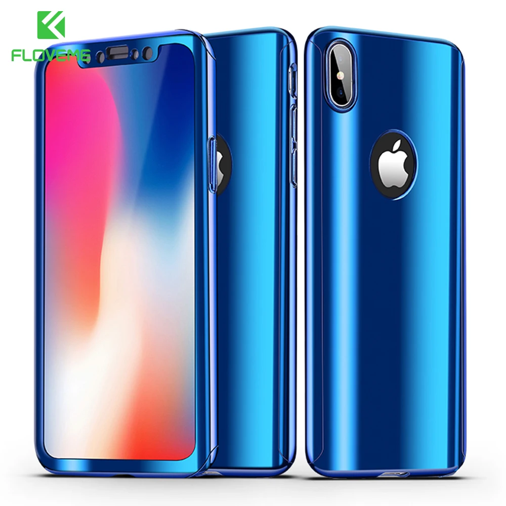 Зеркальный чехол с полным покрытием 360 градусов для iPhone 7 8 Plus X XS MAX XR жесткий