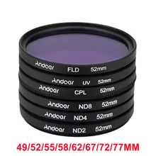Andoer UV+CPL+FLD+ND(ND2 ND4 ND8) Photography Filter Kit Set for Nikon Canon Sony Pentax DSLRs 52mm/49/55/58mm/62/67/72/77mm