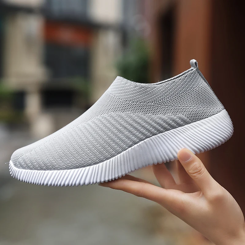 

Women Sneakers Female Knitted Vulcanized Shoes Casual Slip On Ladies Flat Shoe Mesh Trainers Soft Walking Footwear Zapatos Mujer
