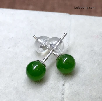 

New S925 With Certificate Sterling Silver Natural Chinese Hetian Green Jade Women Earrings