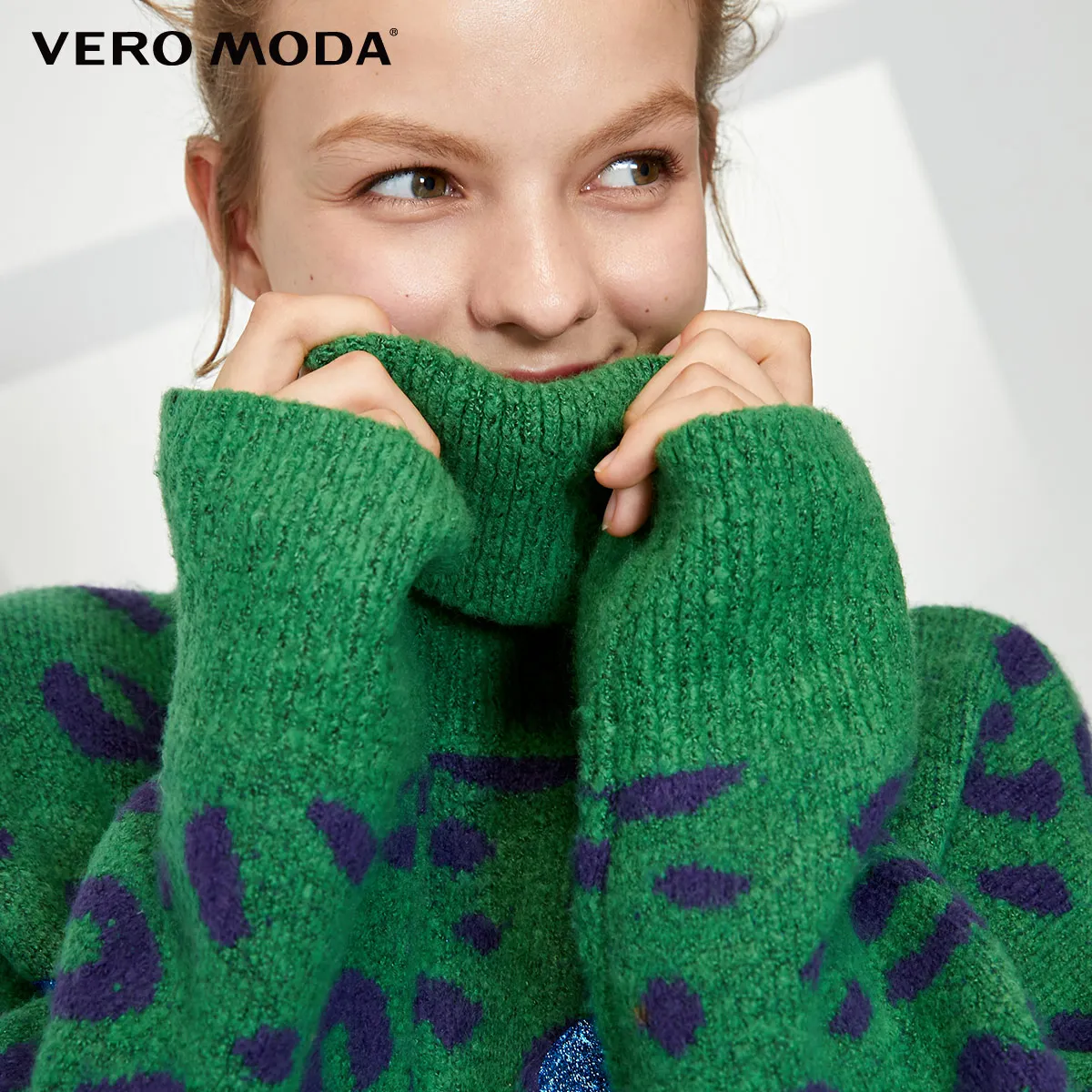 Vero Moda свободный свитер с леопардовым принтом и высоким воротником | 319313573