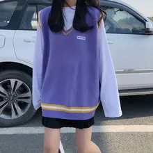 Aliexpress - 4 Colors 2020 Autumn And Winter College Style V-Neck Color Color Matching Knitted Sleeveless Sweater Women’S Pullover Women