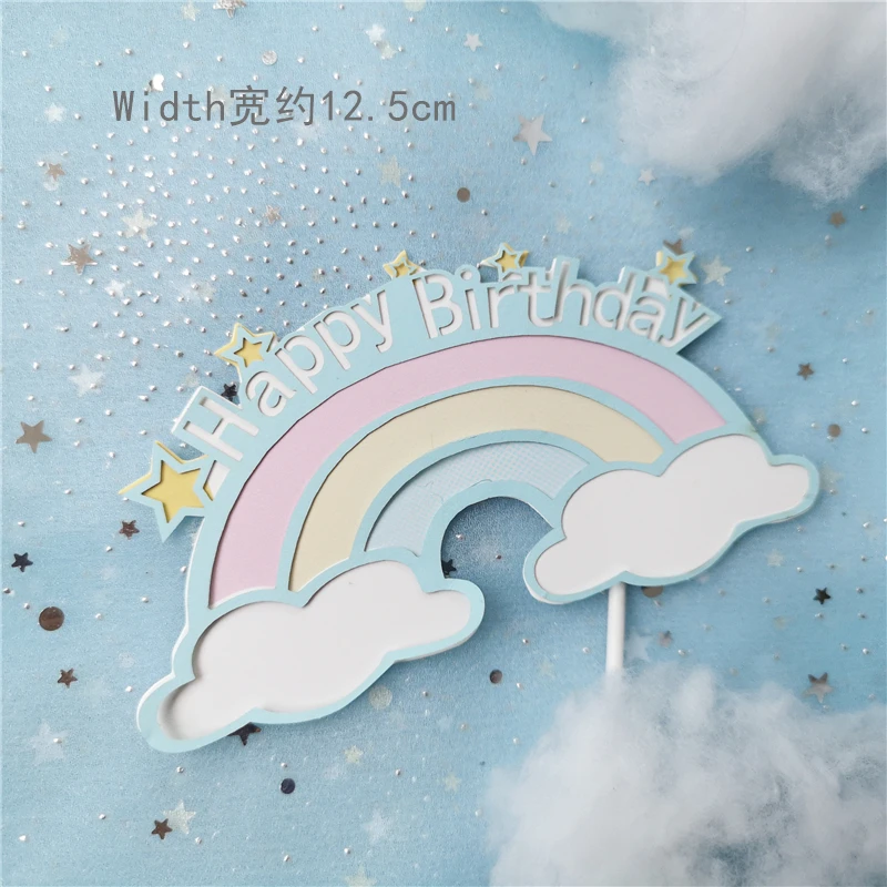 Розовое платье кролик украшение Hairball Арка морковь гриб торт Топпер для ребенка душ ребенок с днем рождения выпечки любовь подарок - Цвет: 2pc blue rainbow