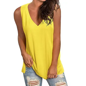 

Solid Color Loose V-neck Sleeveless T-shirt Ladies Tops Women Vest Tanks Streetwear Fashion Leisrue T-shirts Female Top Camisas