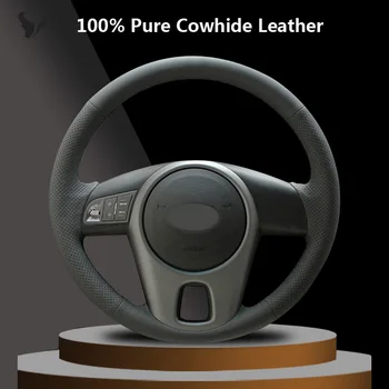 

Hand-stitched Black Genuine Leather Steering Wheel Cover for Kia Forte Kia Soul Kia Rio 2009 2010 2011