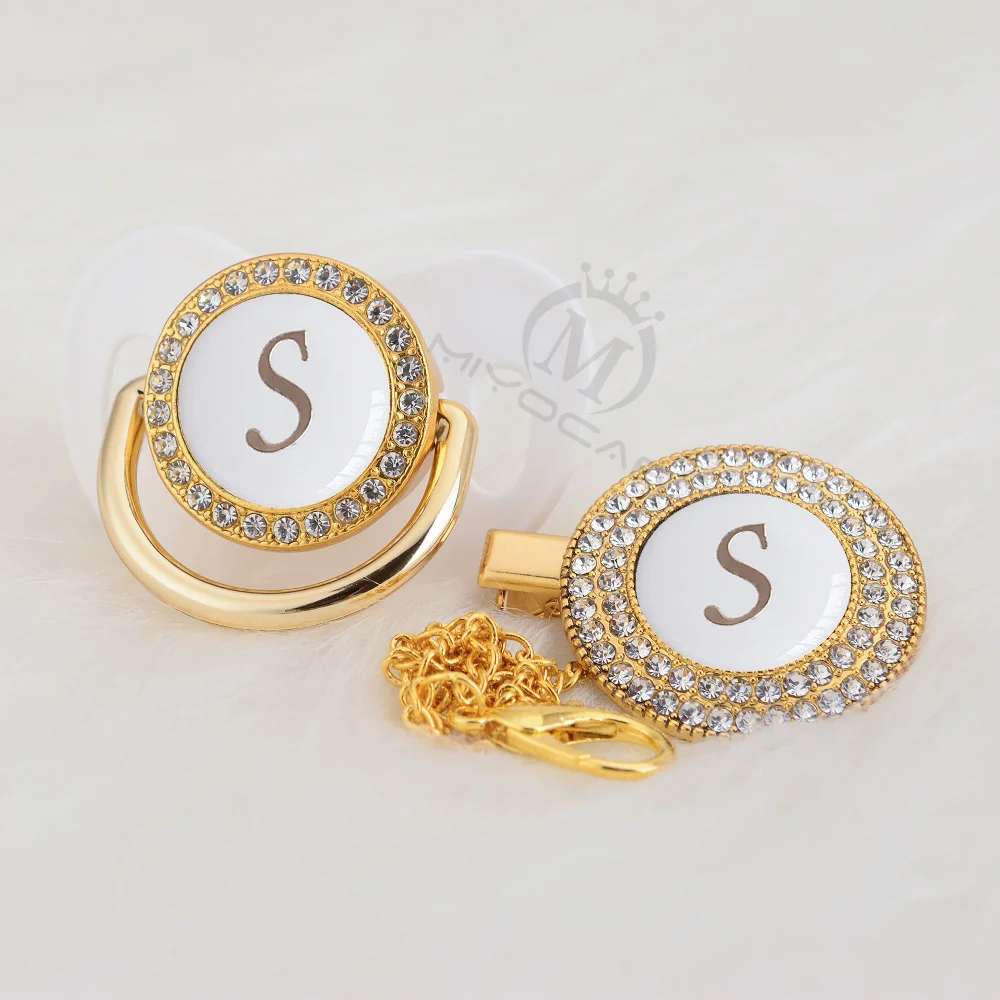 Chupeta e Chupeta Miyocar Bling Nome Letra Inicial s Elegante Prata Clipe Bpa Manequim Livre Ls--w 3 Mamãe e Bebê