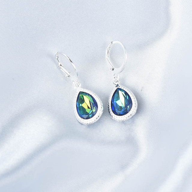 Geometric Crystal Water Drop Earrings For Women Silver Color Red Blue Jewelry Bridal Gift Boucle D'Oreille Femme