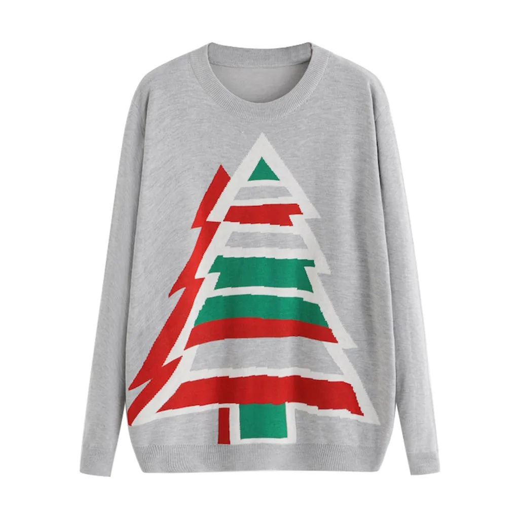 Женский джемпер, свитер с принтом рождественской елки, топы, Рождественские Зимние женские теплые короткие свитера, одежда - Цвет: GN