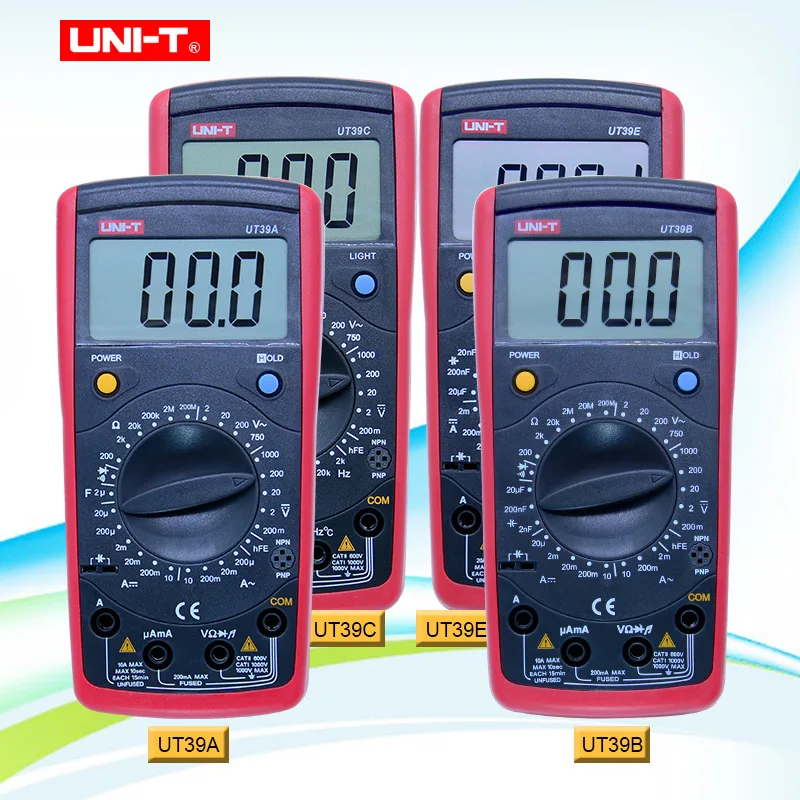 Цифровой мультиметр UNI-T UT39A/UT39B/UT39C/UT39E AC DC Ручной мультиметровый rms с ЖК-дисплеем