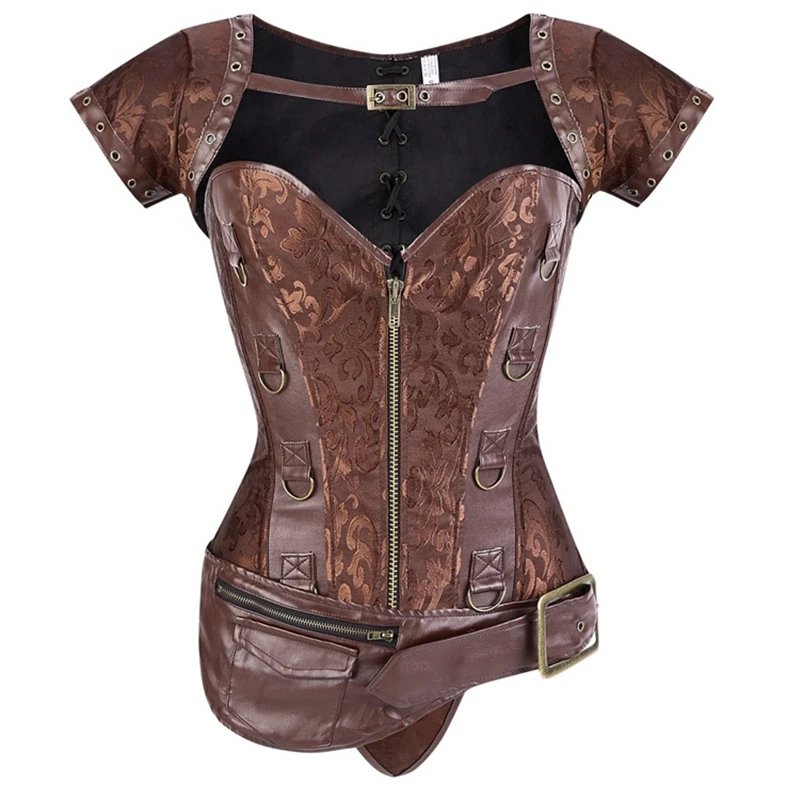 Sexy Women Overbust Corset Steampunk Gothic Brown Printing Shapewear Set Body Shaper Waist Cincher Slimming Clothing Corselet | Женская