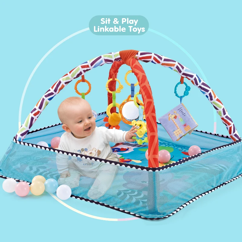 Manta para gatear con marco de Fitness para bebé, valla estera para gatear libro de tela, juguete de iluminación, juguetes para bebés para niños y niñas