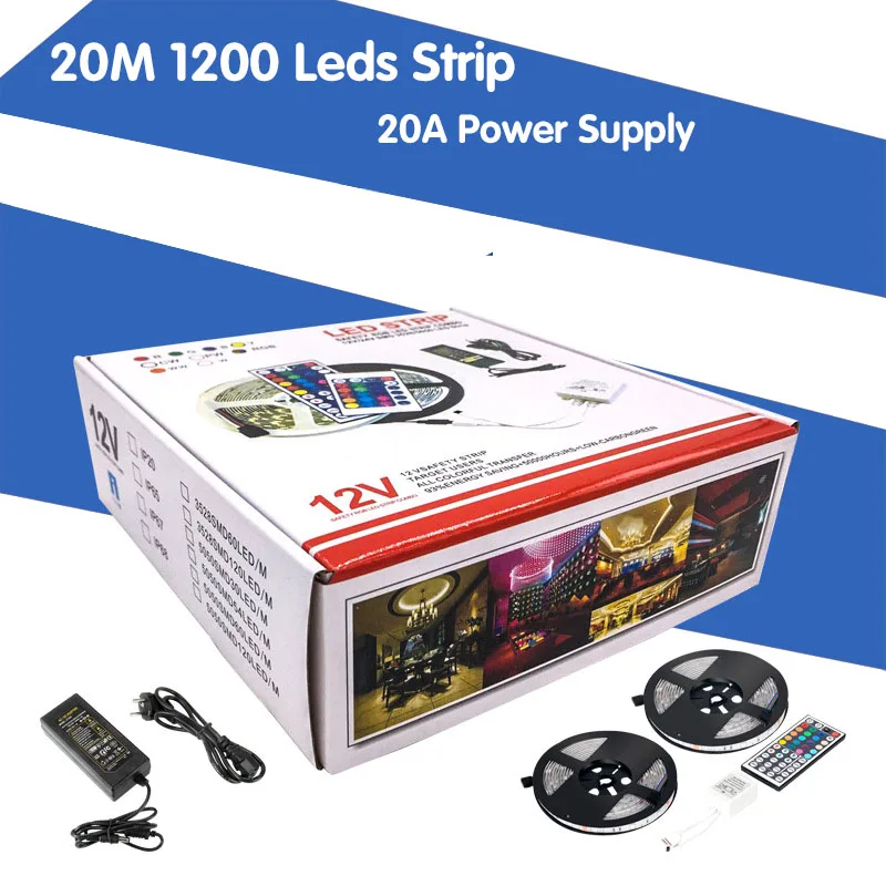Светодиодные ленты Rgb 12 В 20 м 1200 светодиодов Водонепроницаемые Smd 5050 24 44 клавиши