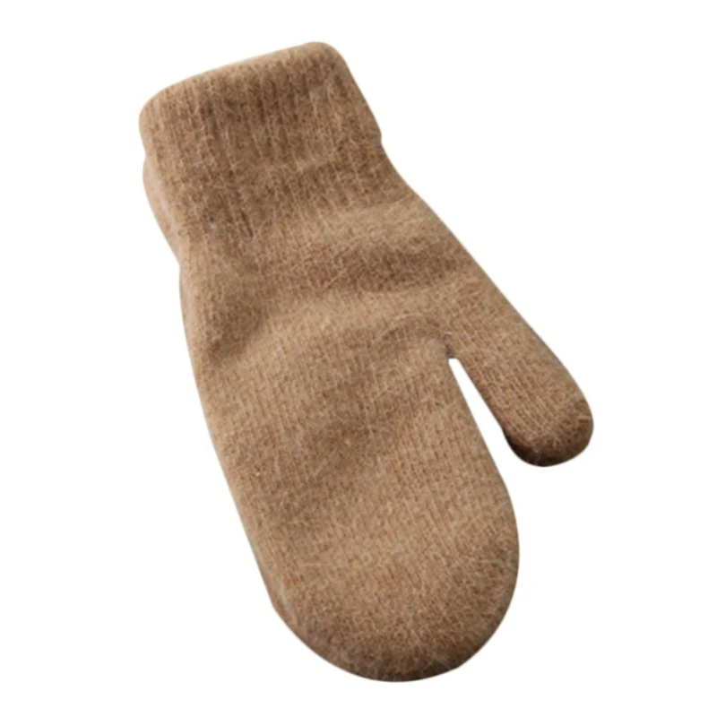 K Unisex Couples Winter Thicken Double Layer Rabbit Fur Gloves Ribbed Knitted Trim Solid Color Warm Mittens Wrist Warmer - Цвет: K