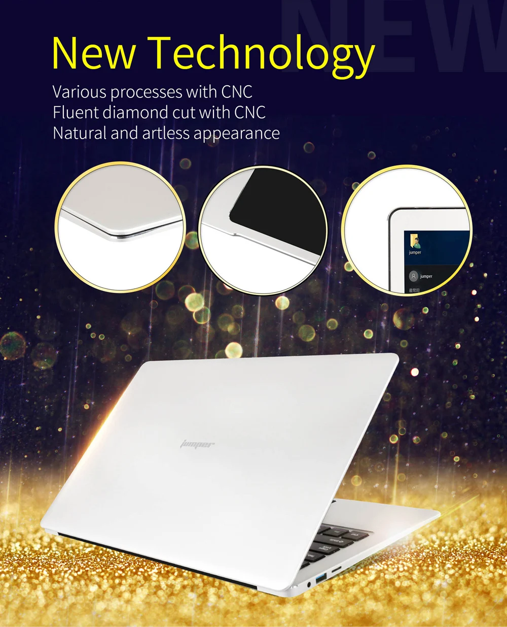 Jumper EZbook 3 Pro Laptop 13.3 Inch IPS Screen Intel J3455 6GB+64GB Notebook 2.4G/5G WiFi with M.2 SATA SSD Slot