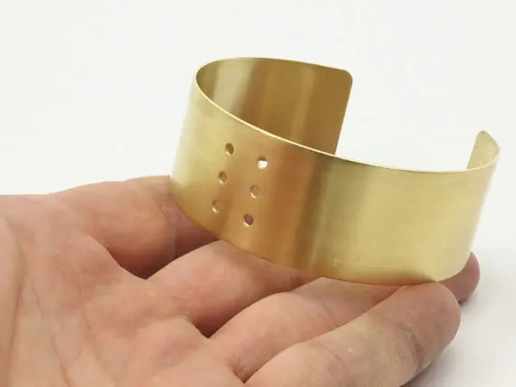 

Raw Brass Cuff Bracelet Blank Bangle 6 Holes ( Width 25 mm) brass 009