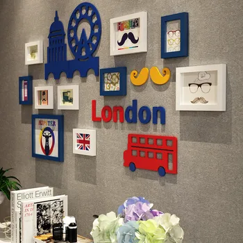 

Modern Creative Wooden Photo Frame Set European London Wall Hanging Photo Frame Living Room Bedroom Murals Decoration Furnishing