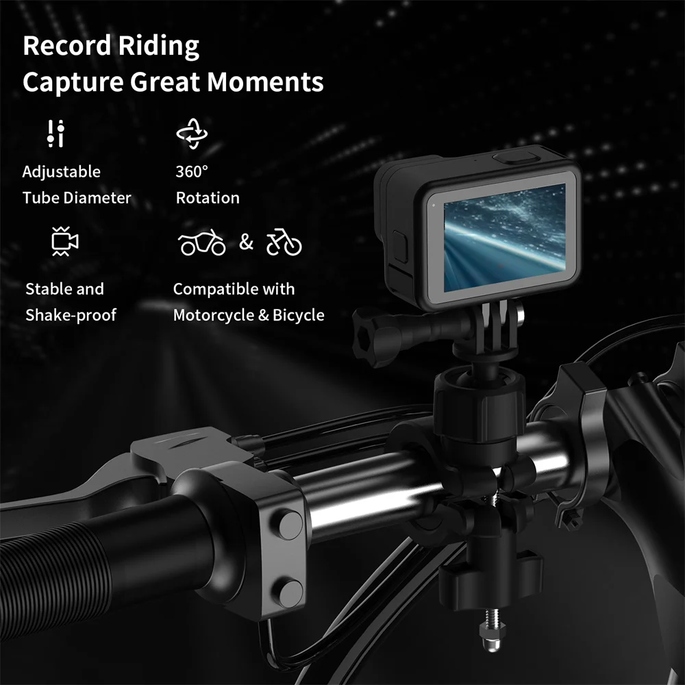 TELESIN° Supporto per Morsetto a Sgancio Rapido, Supporto Manubrio moto per Gopro Hero 13/12/11/10/9, DJI OSMO Action Pocket, Supporto Bicicletta per Insta360, Regolabile Accessori per Action Camera