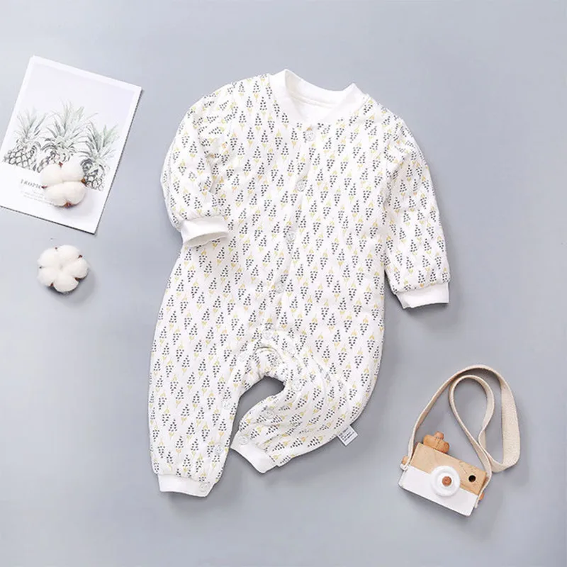 Комбинезон с цветным узором для новорожденных мальчиков и девочек; зимний хлопковый комбинезон с длинными рукавами и принтом; Детский комбинезон; одежда для малышей - Цвет: HYL028