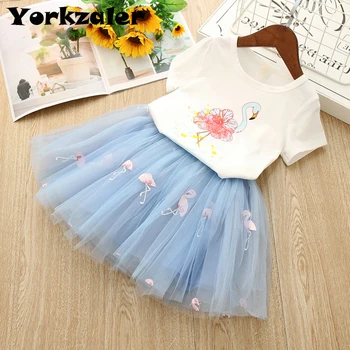 

2019 New Girls Summer Outfits Clothes Set Flamingo T-Shirt + Lace TUTU Skirt Baby Kids Outfits Cute Clothing Suit for Children
